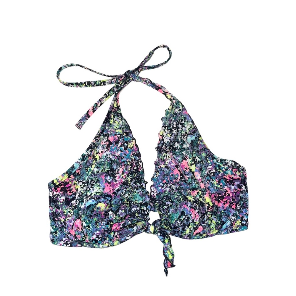 Victoria’s Secret Multicolor Foiled Floral Print Tie Front Bikini Top